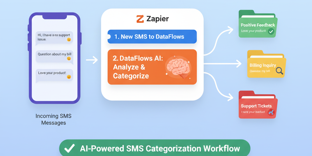 Automatically Organize Messages with “Categorize SMS With AI” Using DataFlows SMS + Zapier