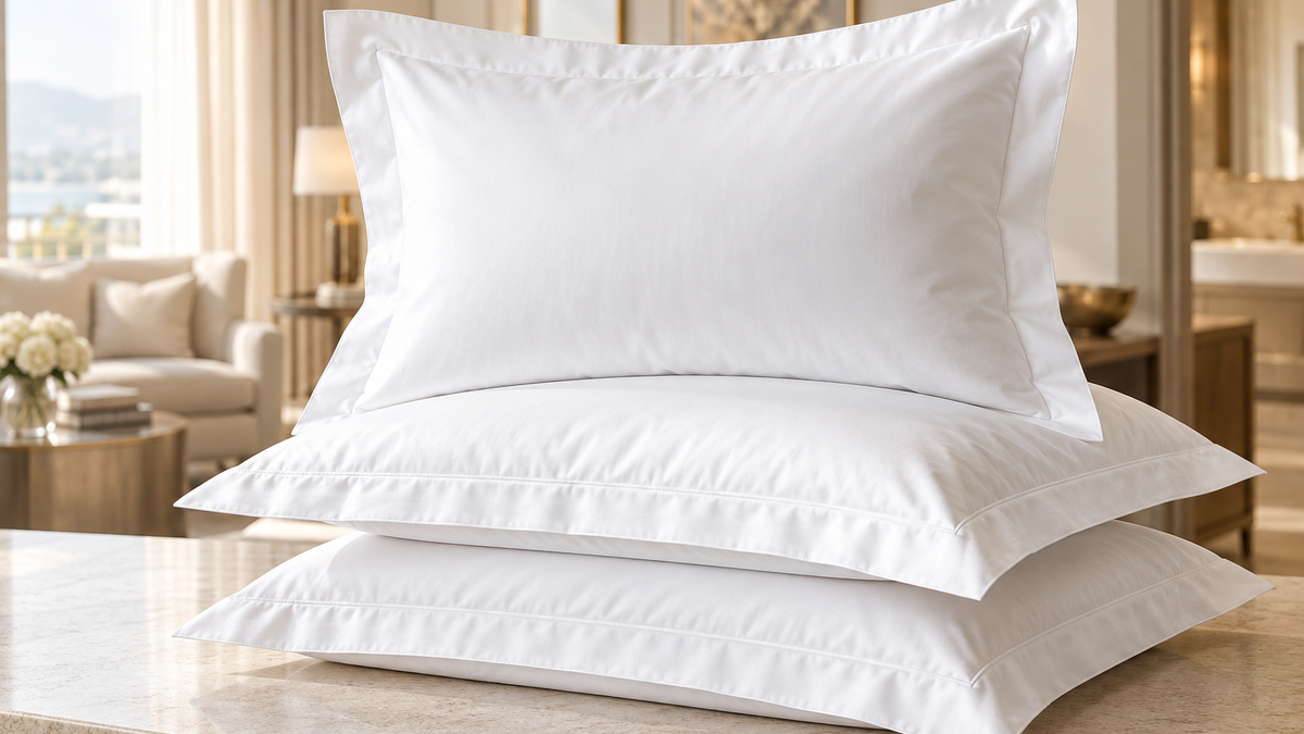 White hotel pillow covers with Oxford flange borders