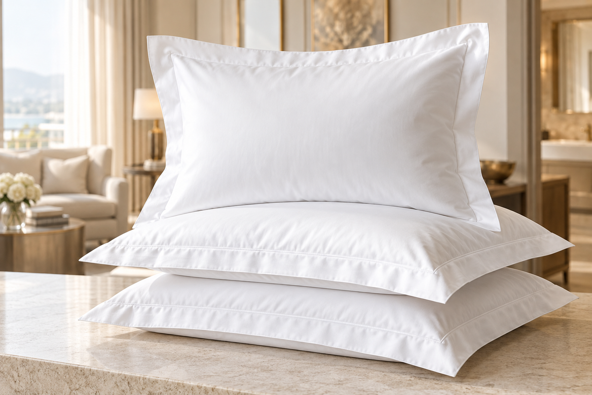 White hotel pillow covers with Oxford flange borders