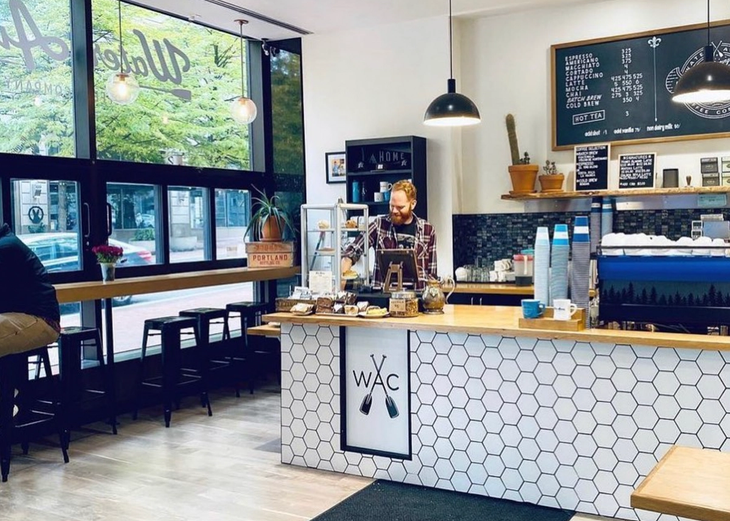 The interior of the roasting warehouse location of Water Avenue Coffee.