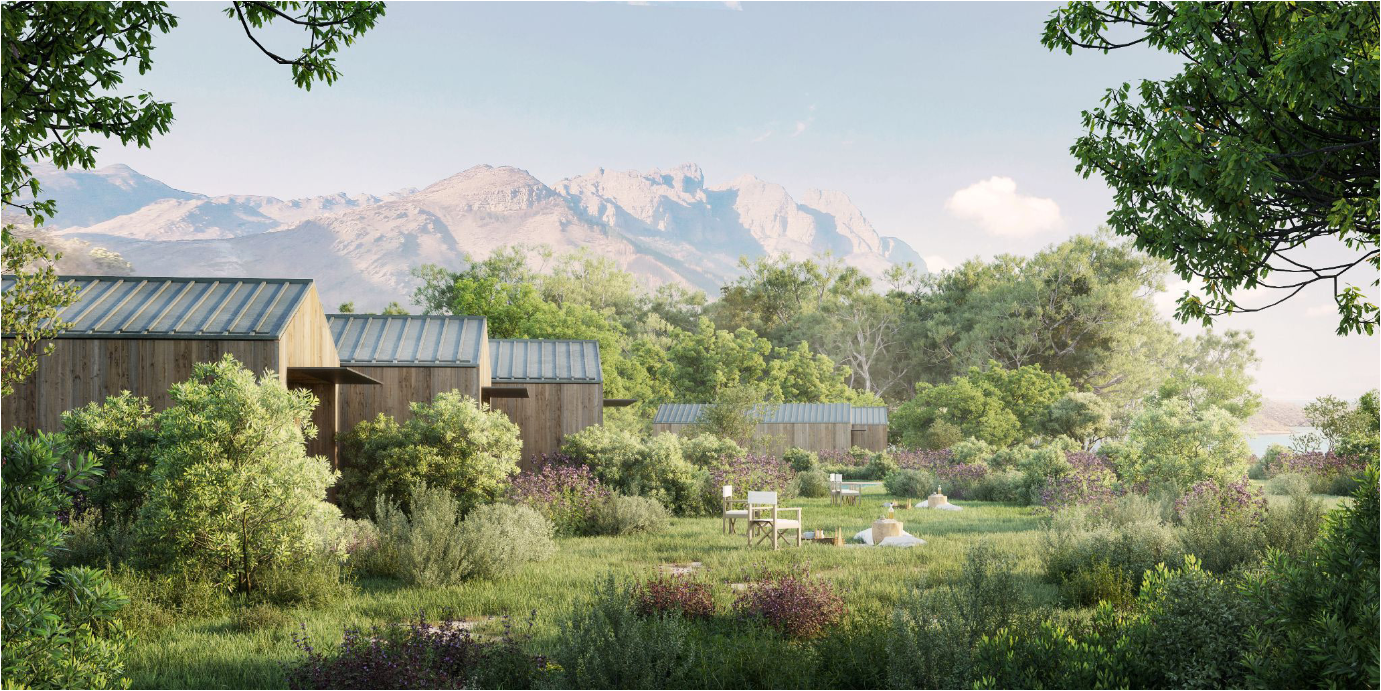 An artistic rendering of the idyllic outdoor space at The Farm Carpinteria.