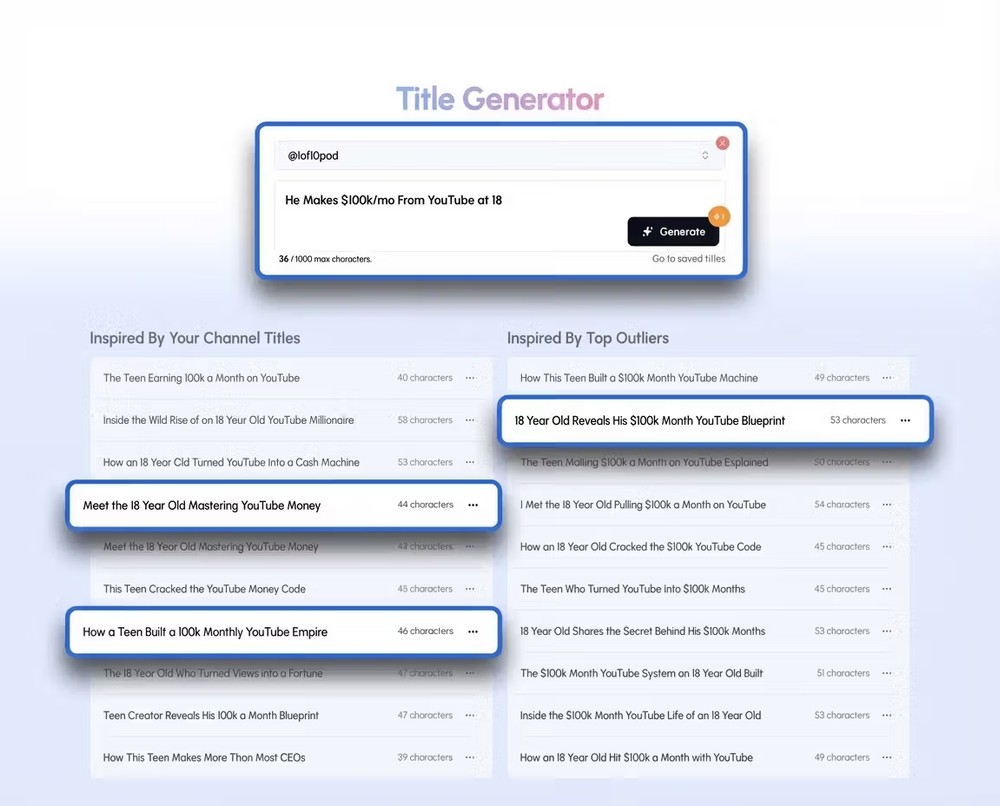 AI YouTube Title Generator | Write Viral Hooks with Data | 1of10