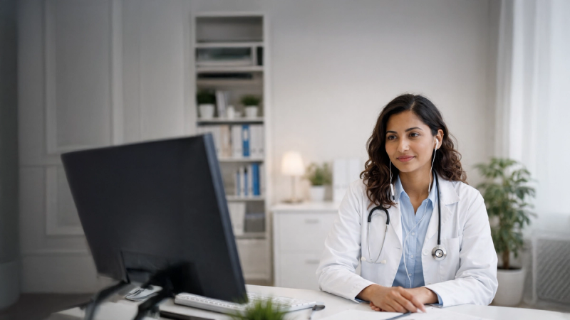 a doctor talking with a patient via telehealth appointment