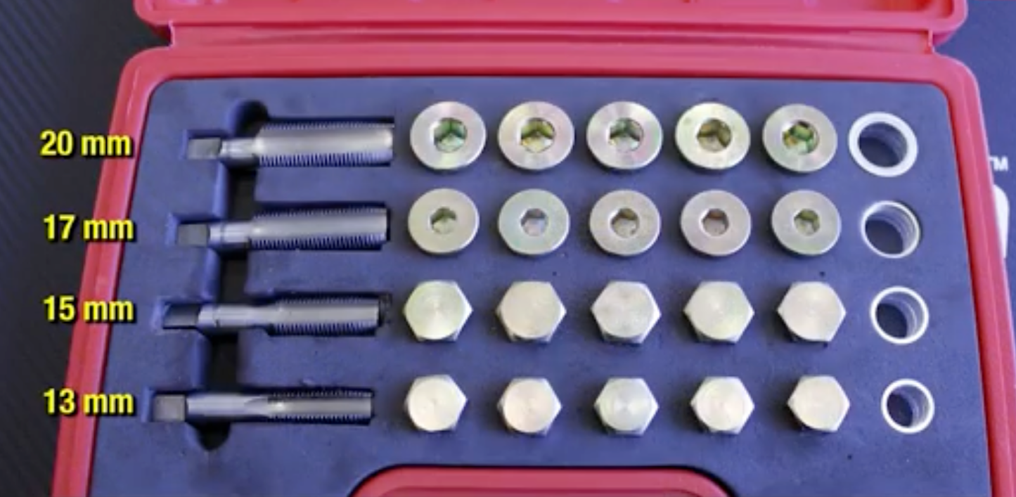 verktøysett for å reparere ødelagte gjenger til bunnpanne