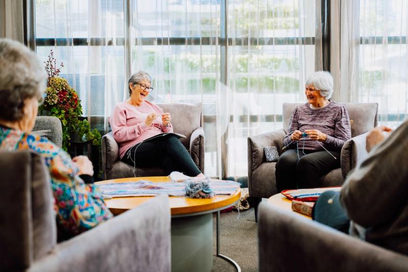 Residents participating in knitting