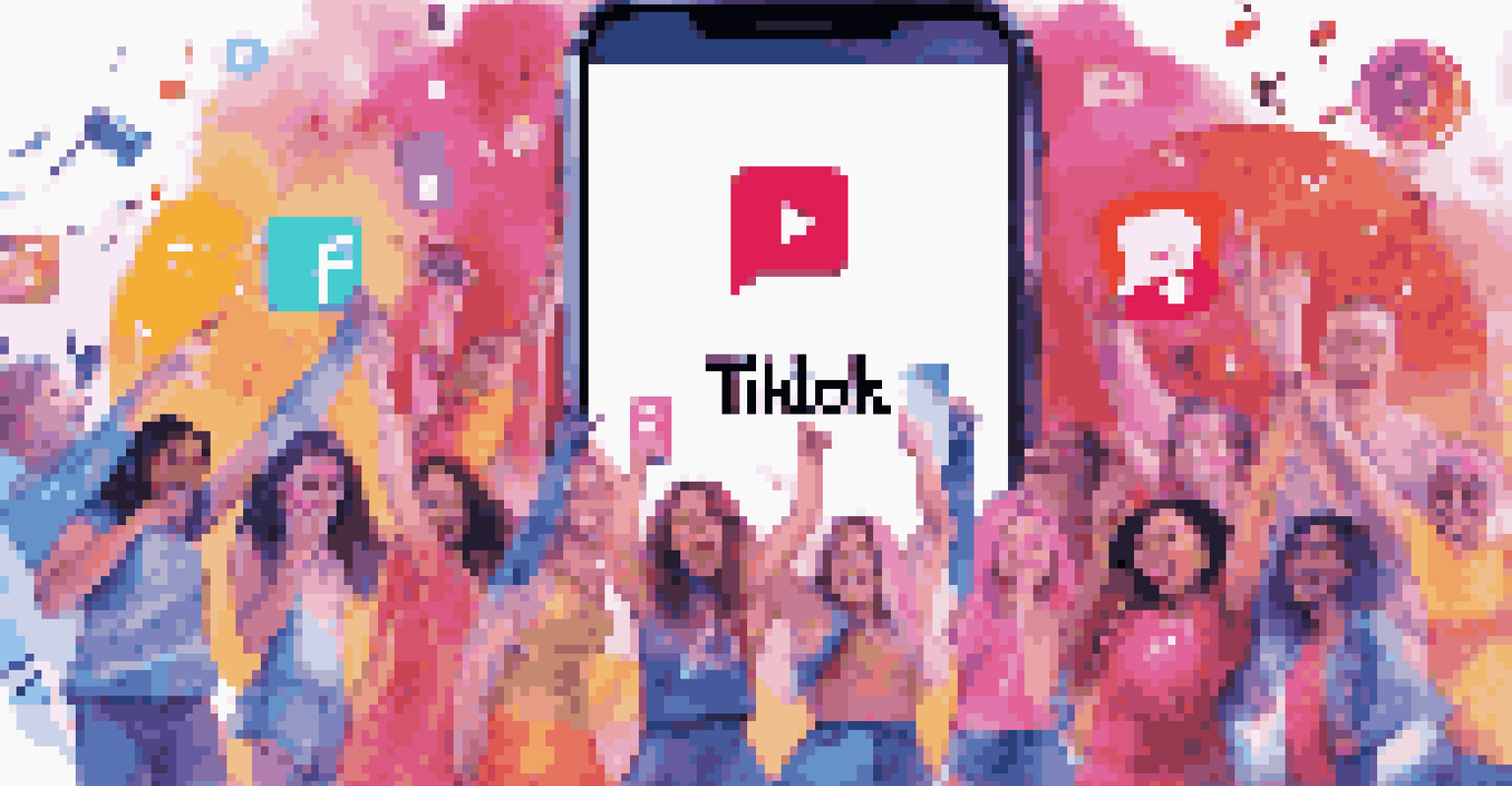 A collage representing social media music promotion with a smartphone showing TikTok challenges, colorful album covers, and fans engaging in music-related activities.