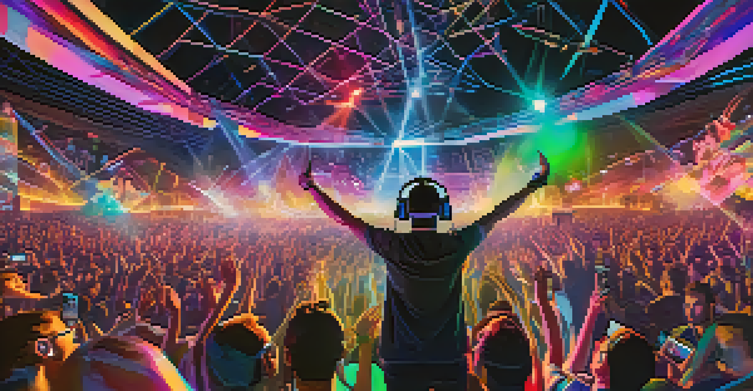 A virtual reality concert with an artist performing and an engaged crowd.