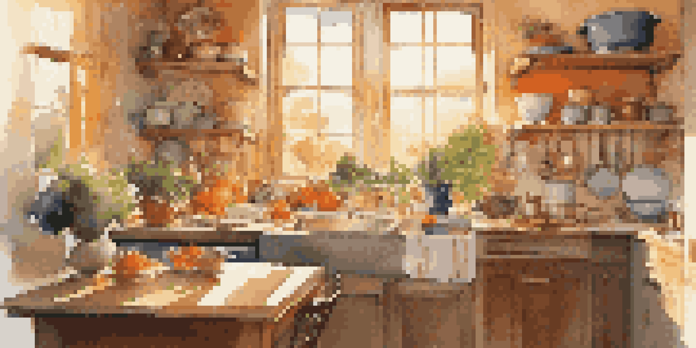 A person cooking in a cozy kitchen, with sunlight filtering through the window and a record player in the corner, creating a warm atmosphere.