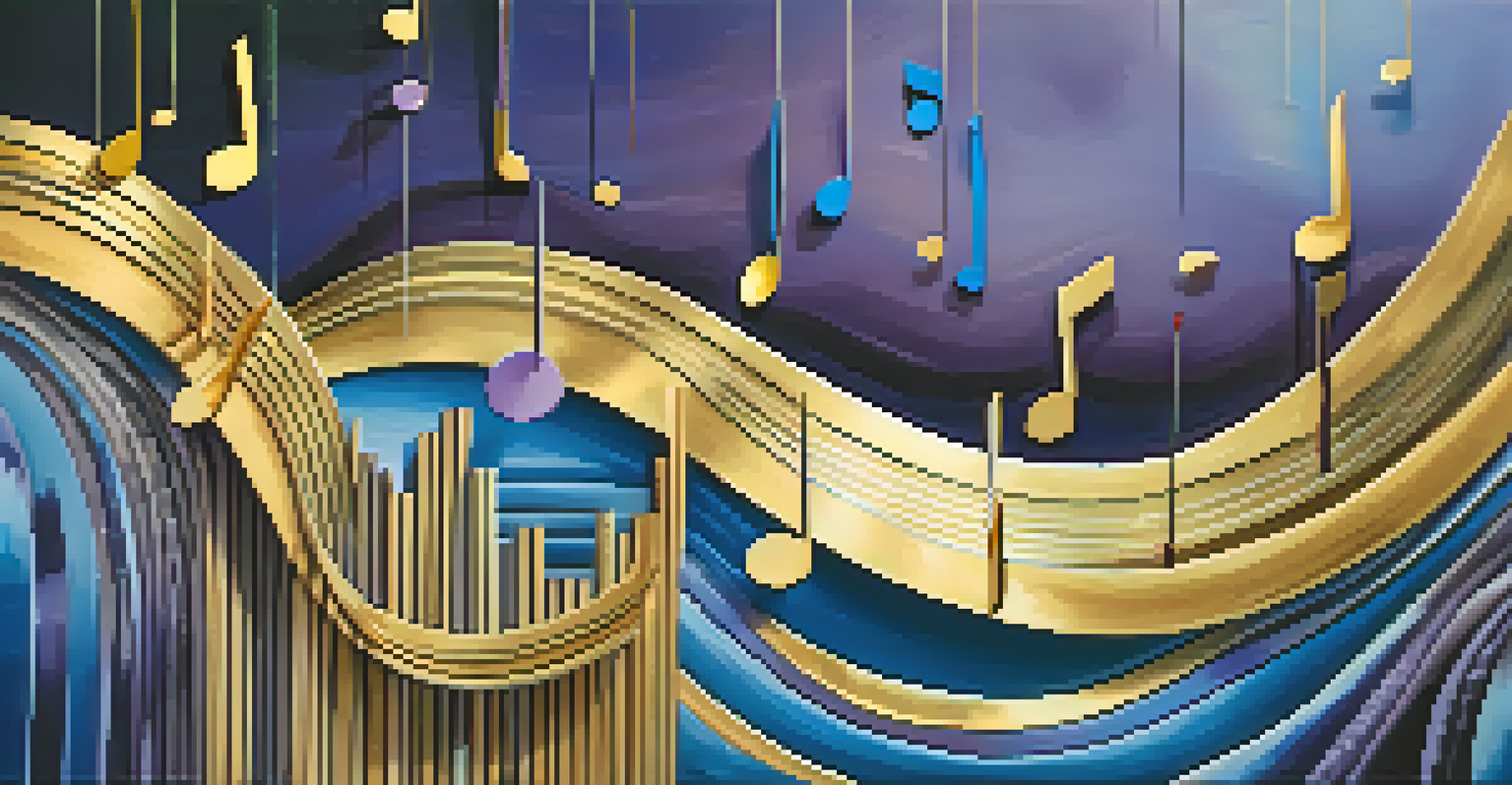 An abstract image of colorful sound waves and musical notes flowing together, representing the journey of music.