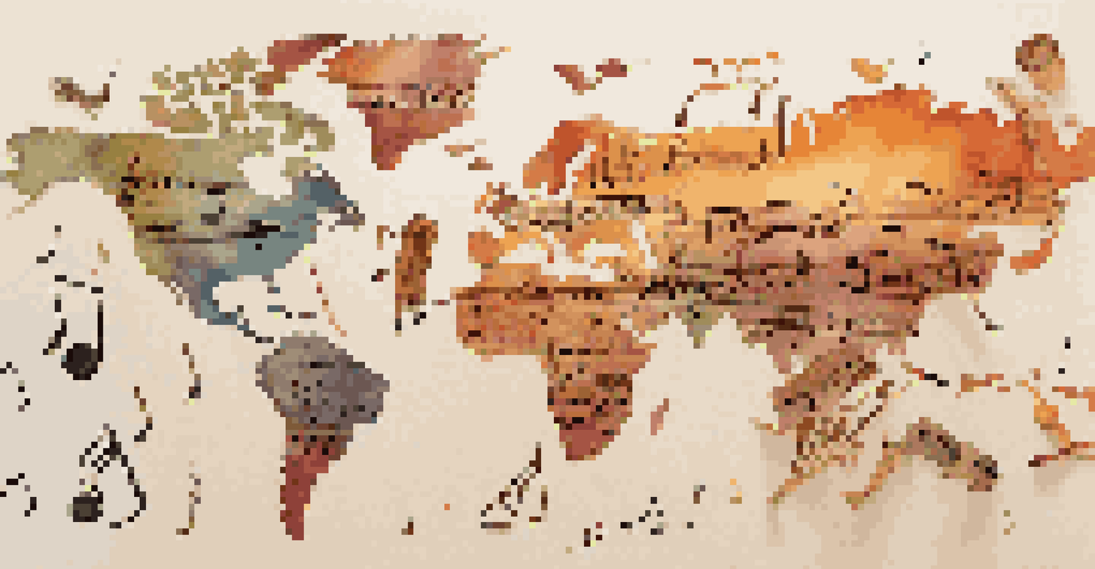 A global map created from musical notes and instruments, representing cultural fusion through music.
