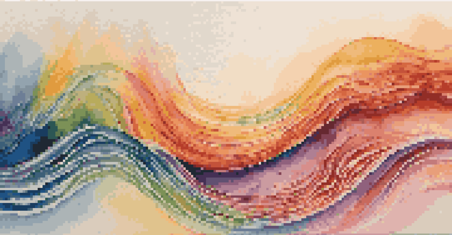 An abstract art piece showcasing colorful sound waves in various frequencies, illustrating the emotional depth of music.