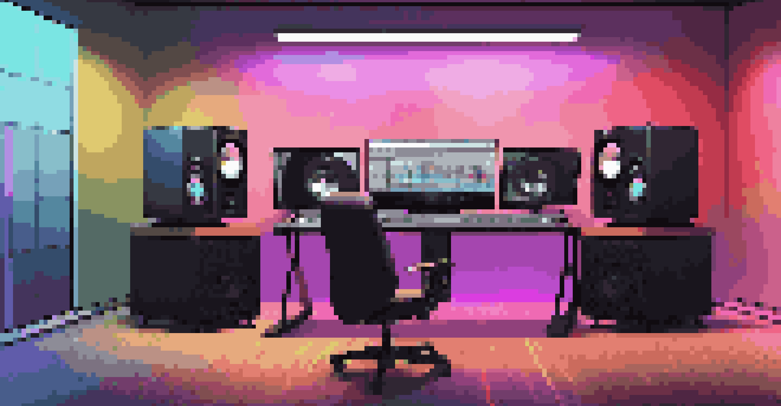 A modern digital audio workstation setup with a computer screen showing audio editing software in a sleek studio.