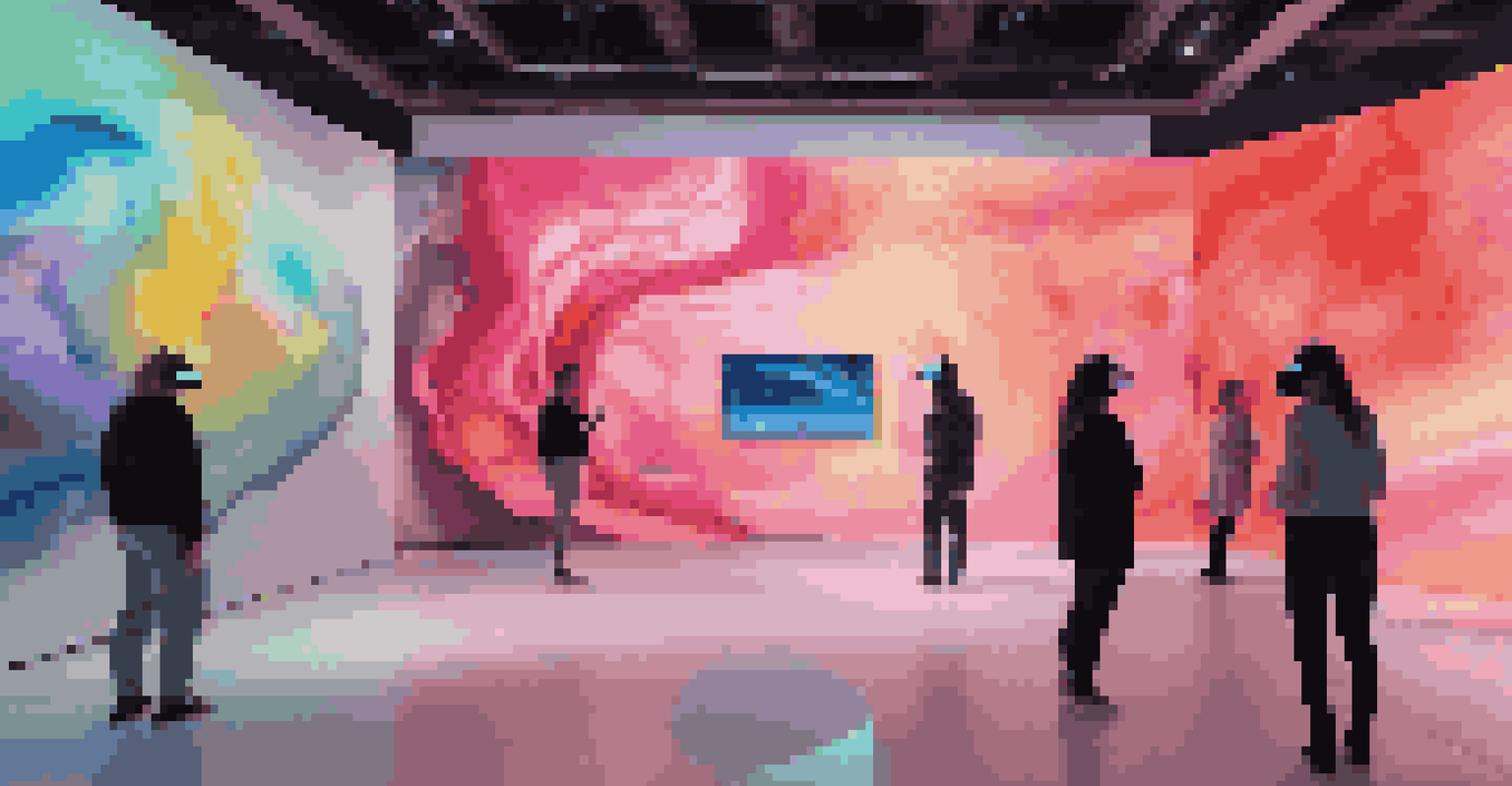 A futuristic gallery with a digital art installation where 3D visuals pulse with music, creating an immersive experience.