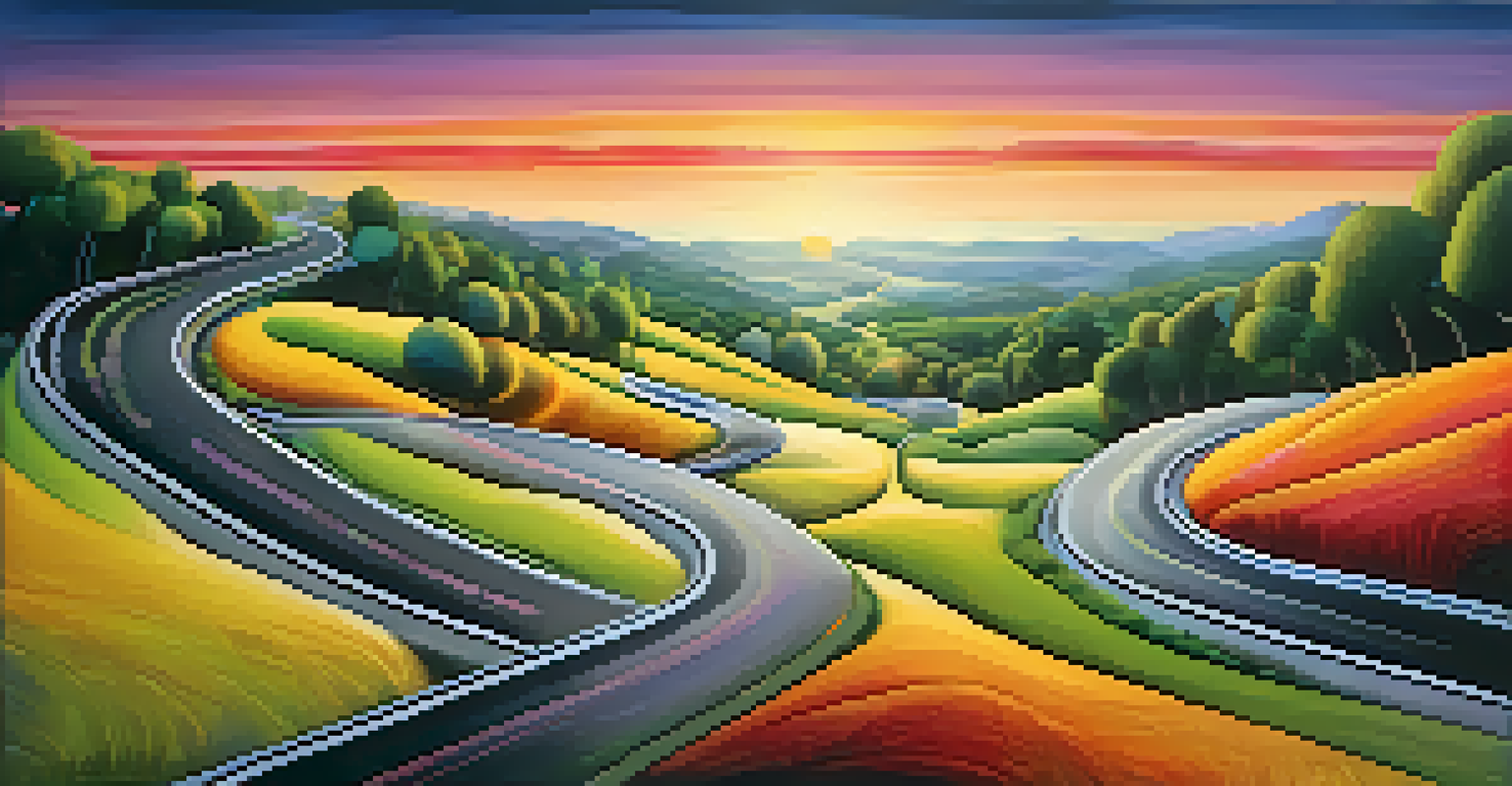 An abstract winding road depicting different emotional landscapes representing a song's narrative journey.