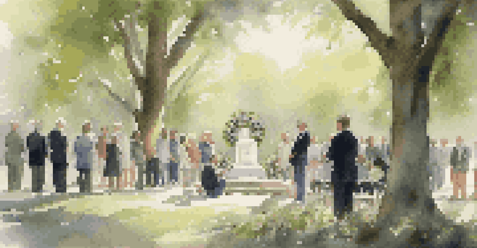 Attendees gathered at a memorial service with an altar decorated with flowers, listening to a violinist.