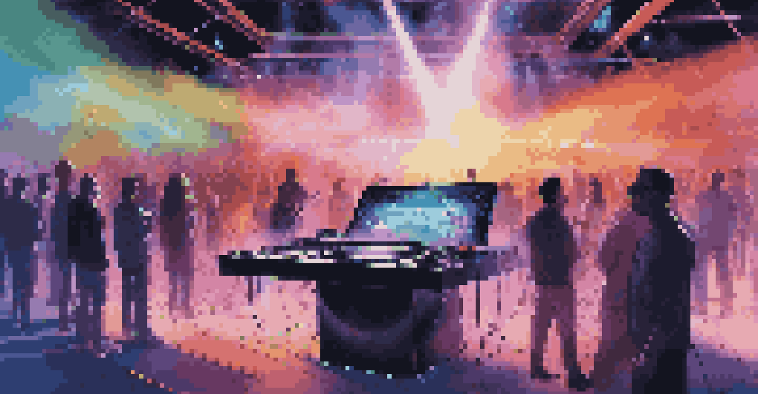 A DJ performance featuring holographic visuals and synchronized lighting, creating an immersive atmosphere for the audience.