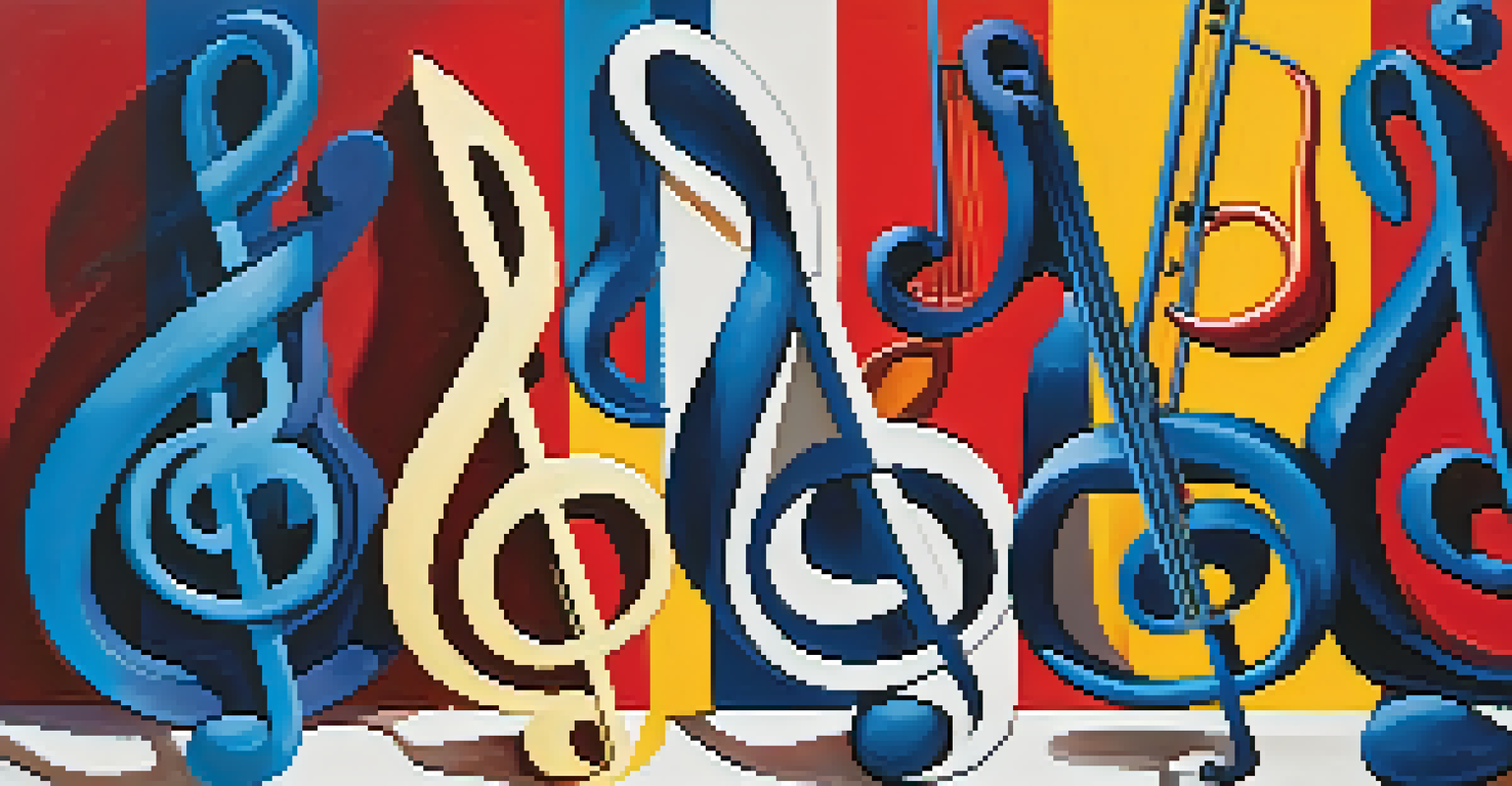 An artistic representation of different musical clefs swirling together in vibrant colors against a white background.