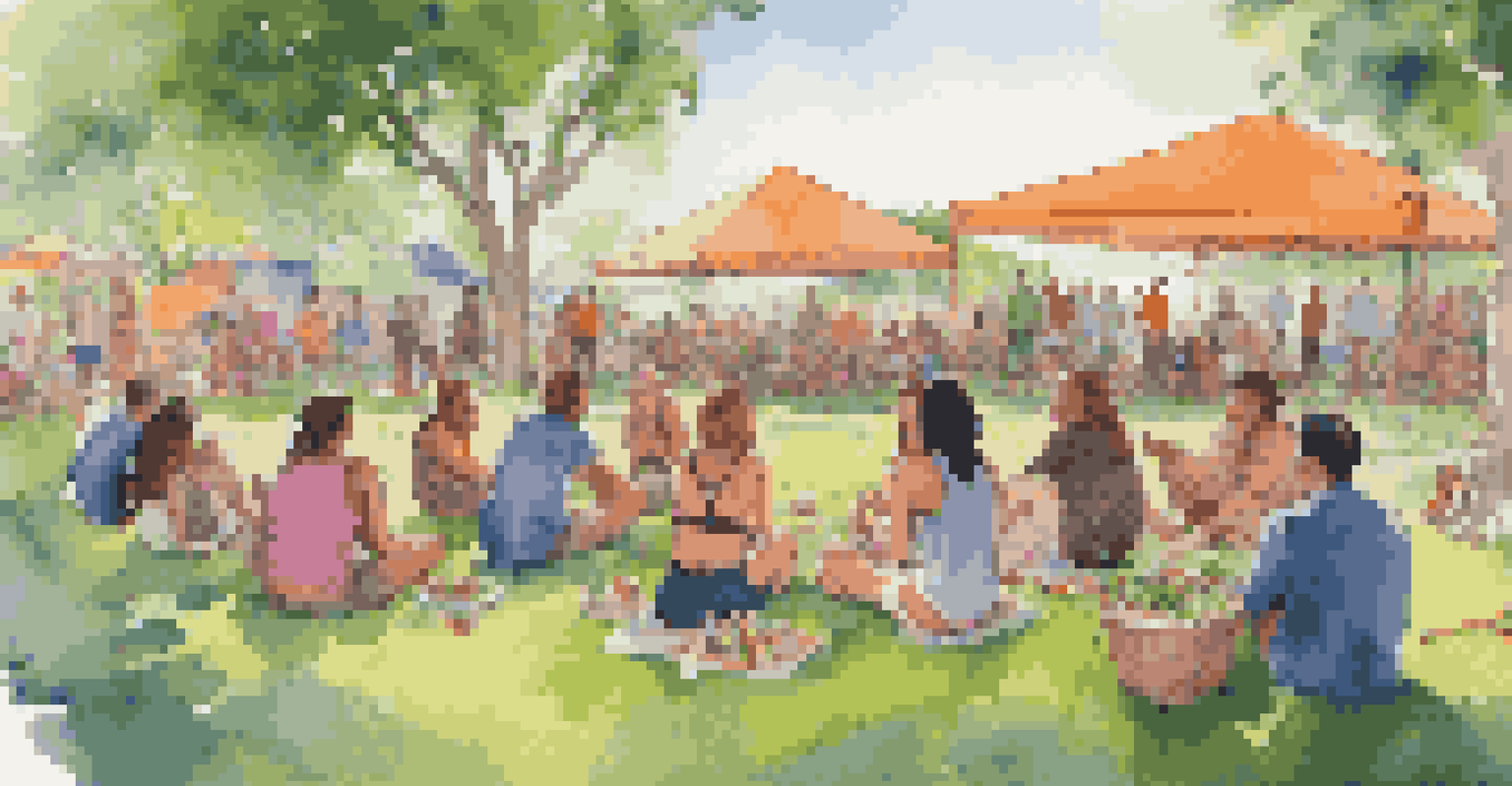 A group of friends enjoying snacks and laughter on the grass at a music festival.