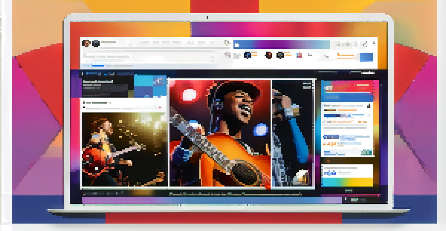 A visually engaging social media profile of a musician, displaying behind-the-scenes content and concert highlights.