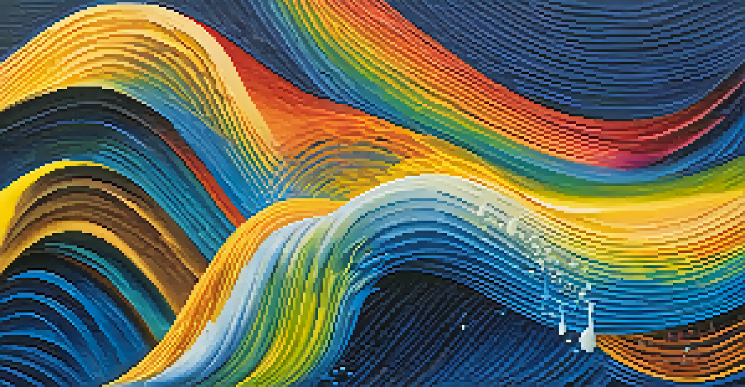 An abstract depiction of colorful sound waves with dynamic lines and textures.