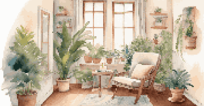 A peaceful meditation area with a cozy chair, plants, and a candle-lit table for mindfulness practice.