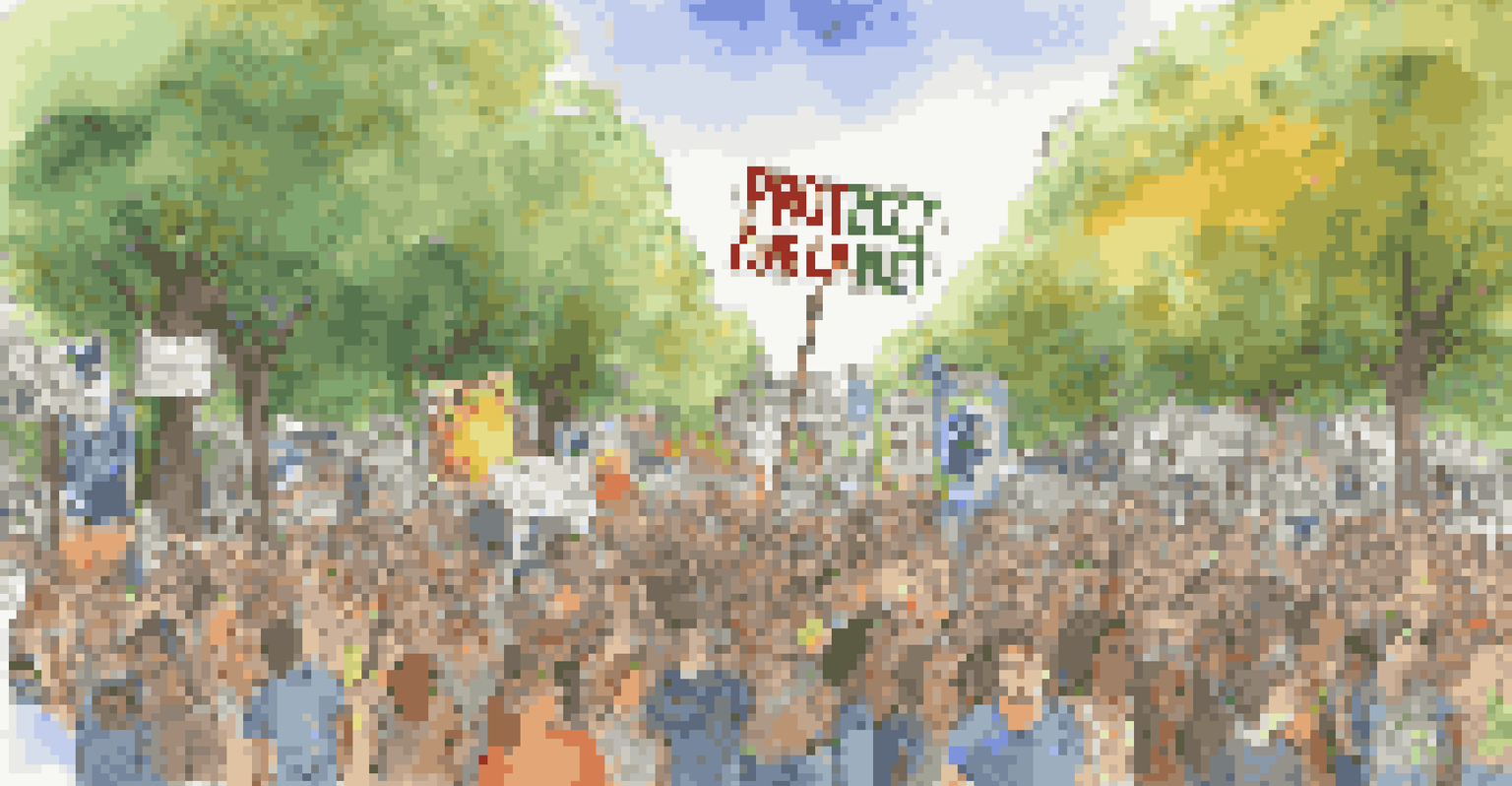 A young activist holding a sign that says 'Protect Our Planet' at a climate march, surrounded by supporters and trees.