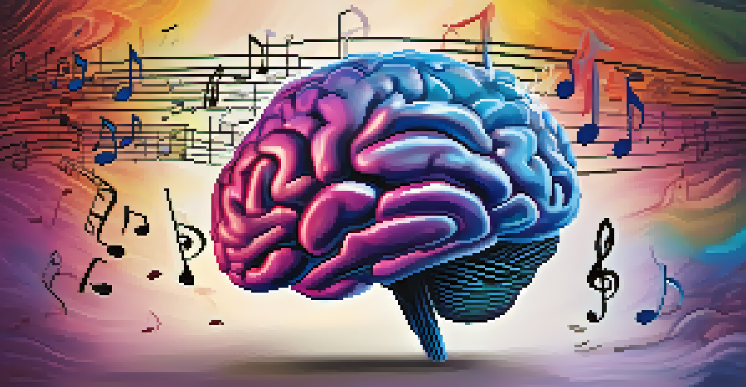 An illustration of a brain surrounded by musical notes, representing the connection between music and memory.