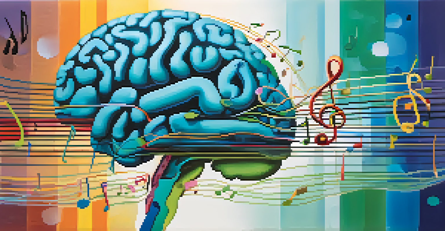 An abstract image of a colorful brain with musical notes, representing the connection between music and neuroplasticity.