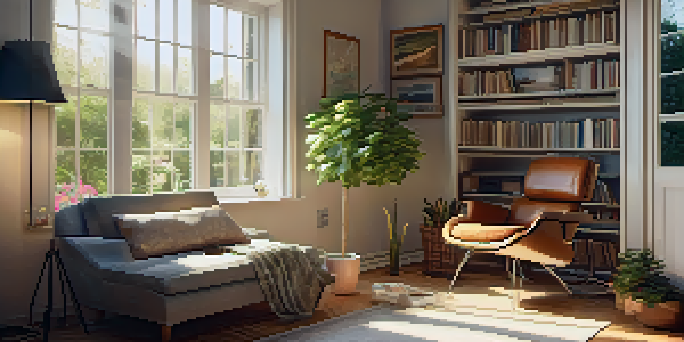 A cozy corner in a home with an armchair, soft lighting, and a view of a garden, conveying a sense of relaxation and music.