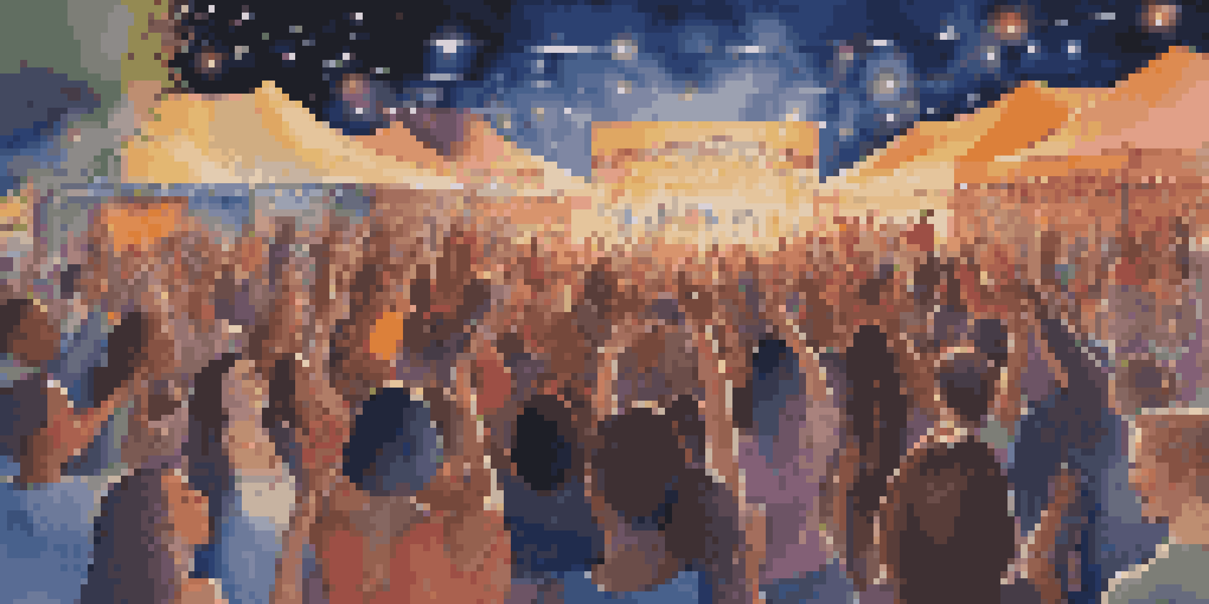 A lively music festival featuring female artists performing on stage, with colorful lights illuminating the scene and a diverse audience enjoying the music.