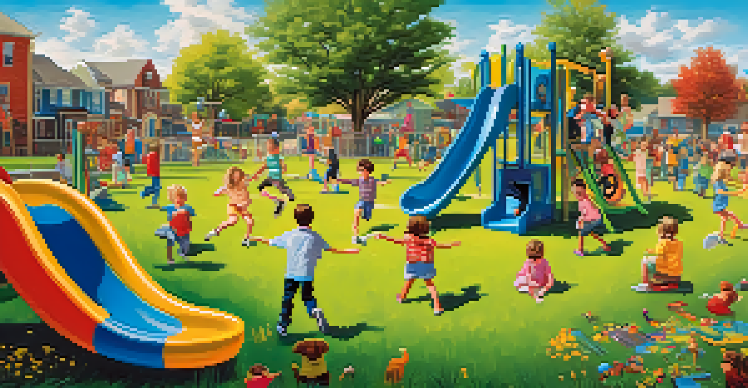 Children playing and singing in a colorful playground, showcasing joy and creativity in an outdoor setting.
