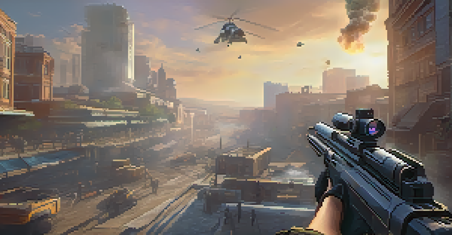 An action-packed gaming scene with a player in a first-person shooter setting, highlighting immersive sounds.
