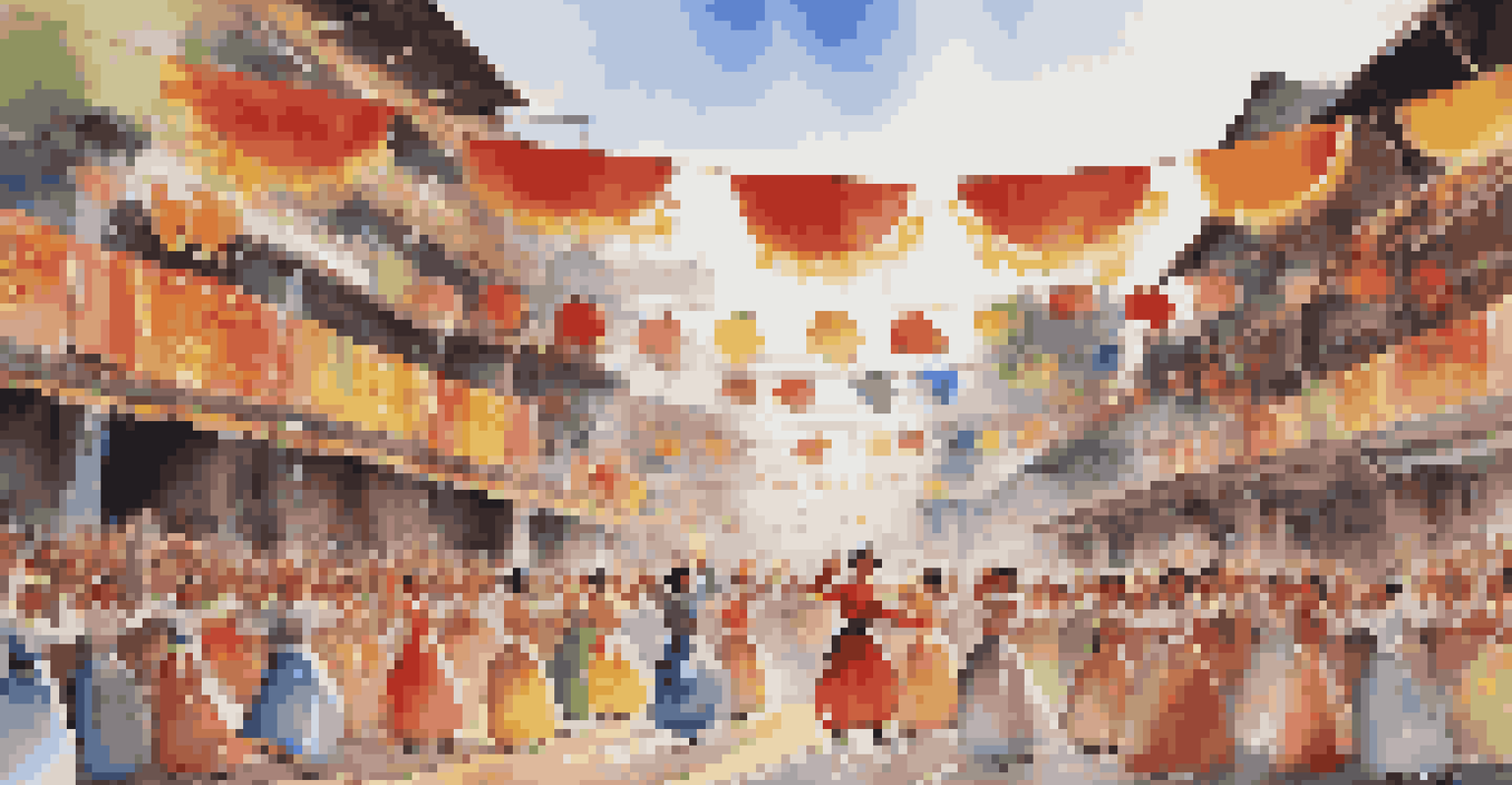 Dancers in traditional costumes performing at a cultural festival, with an enthusiastic crowd enjoying the lively atmosphere.