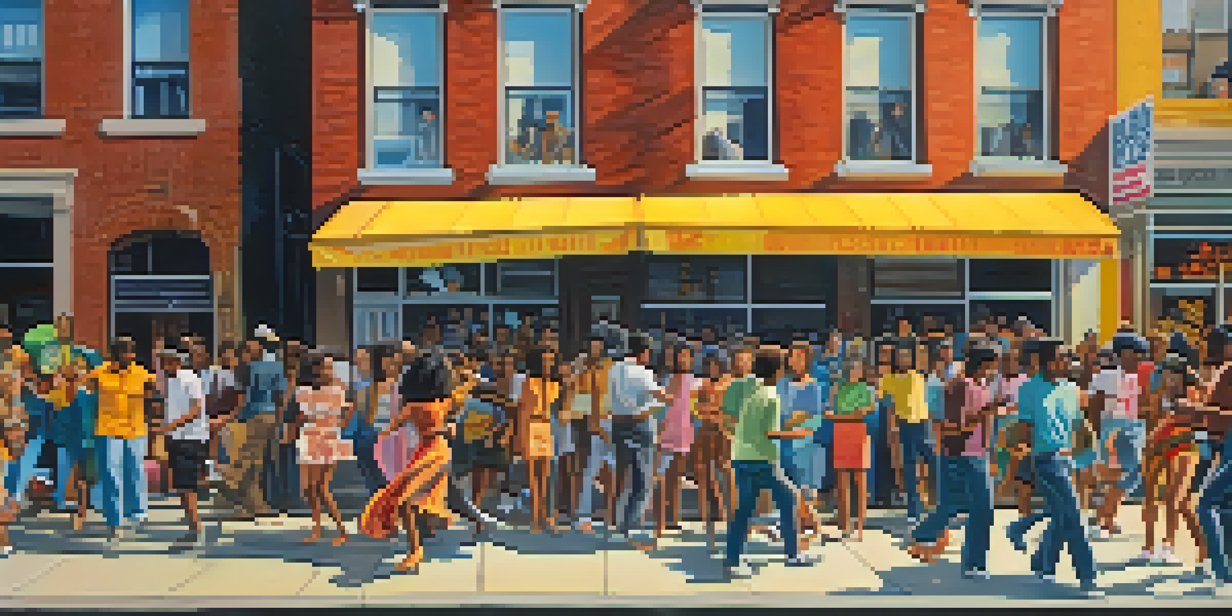 A lively block party in the South Bronx during the 1970s with a DJ, dancers, and colorful graffiti.