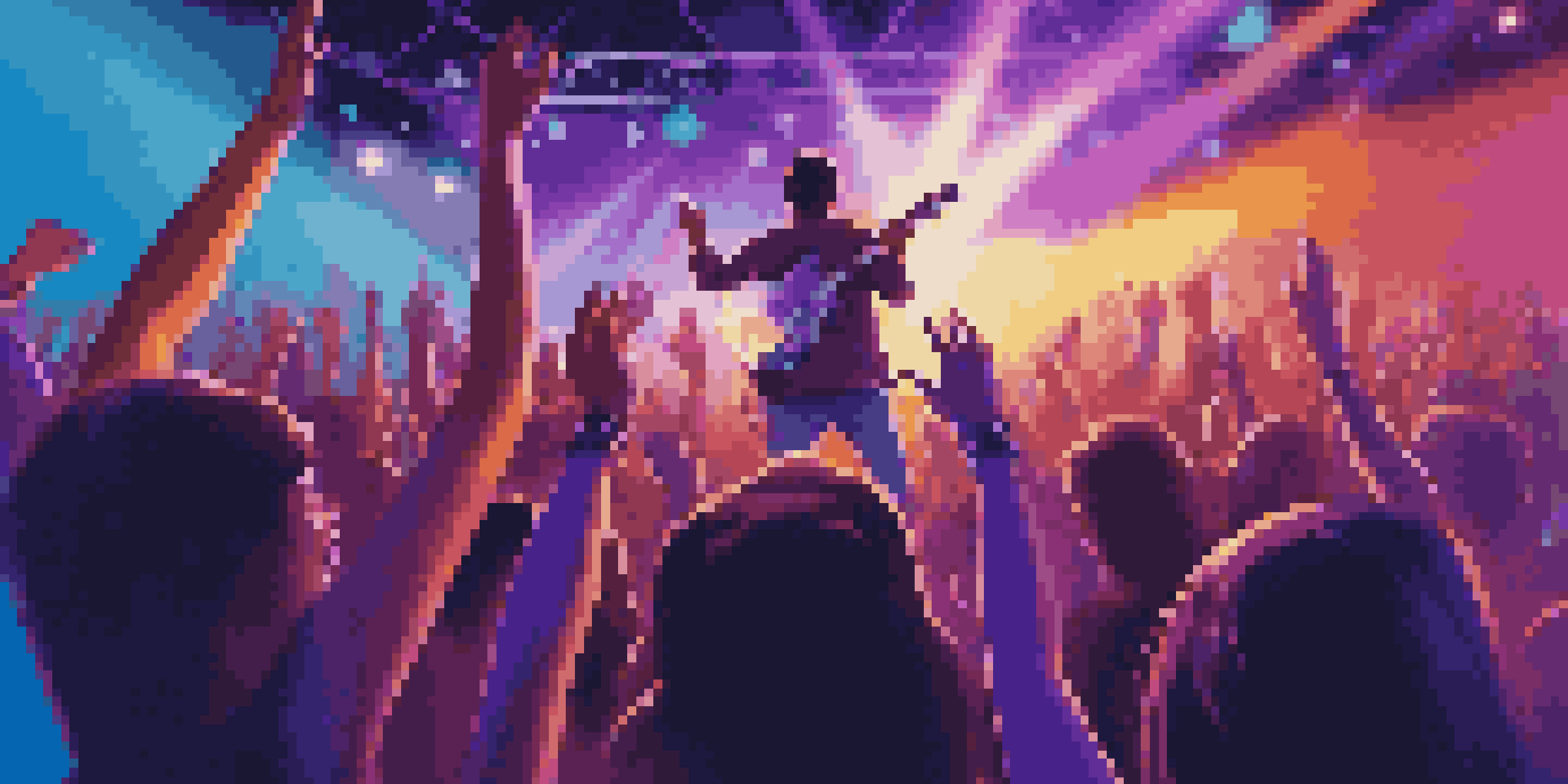 A musician performing on stage with colorful lights and a cheering crowd, creating an electrifying atmosphere.