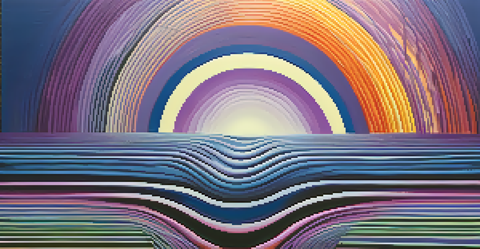 Colorful sound waves illustrated against a gradient background, showing the concept of sound traveling.