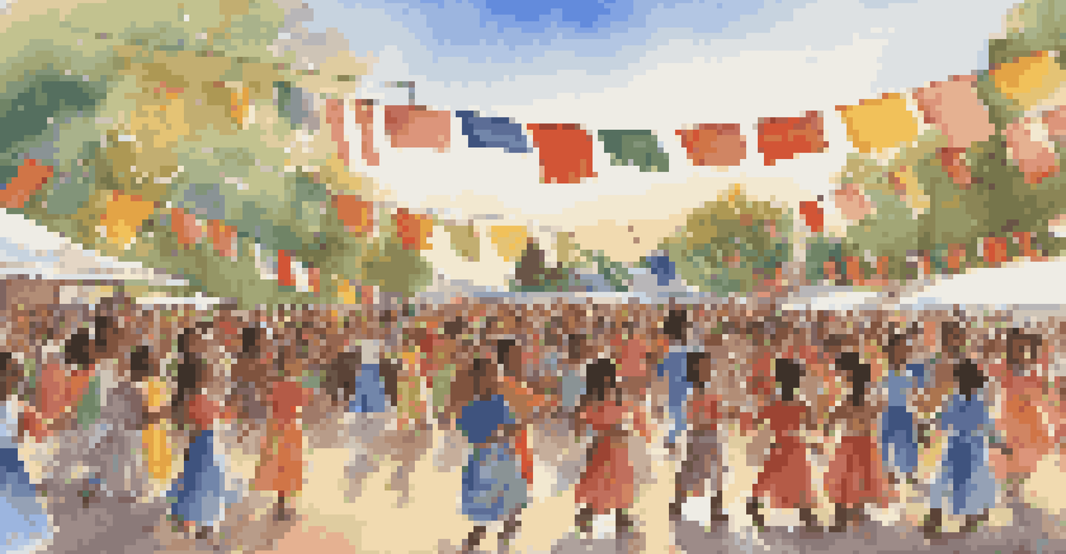 A multicultural music festival at a school with students performing traditional dances in colorful costumes, celebrating diversity under a beautiful sunset.
