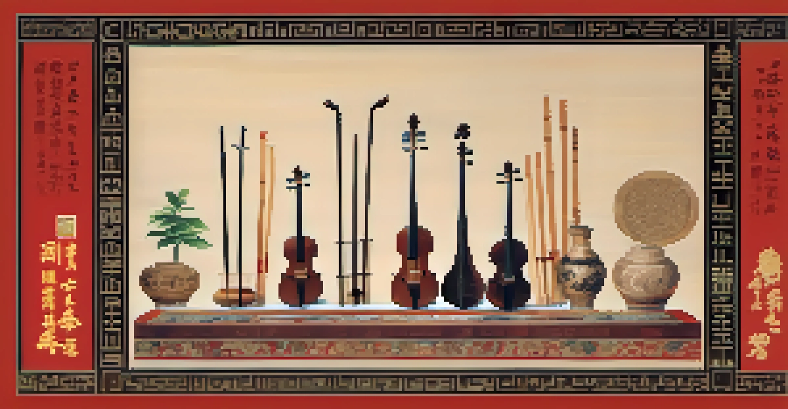 A timeline depiction of the Erhu's history with traditional Chinese motifs in the background.