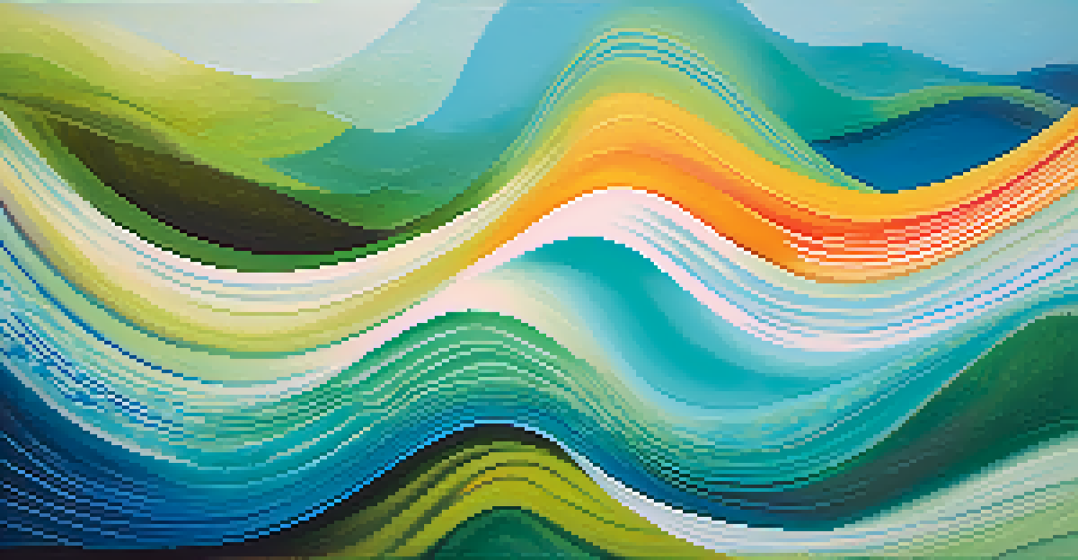 Abstract colorful sound waves flowing in an artistic representation of music's emotional influence.