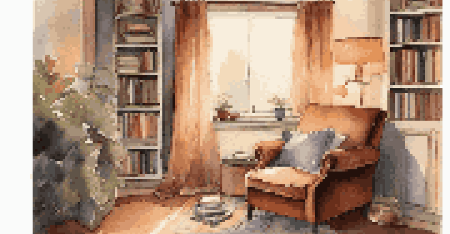 A comfortable reading nook with an armchair, books, and a record player, showcasing a warm and inviting atmosphere for relaxation and focus.