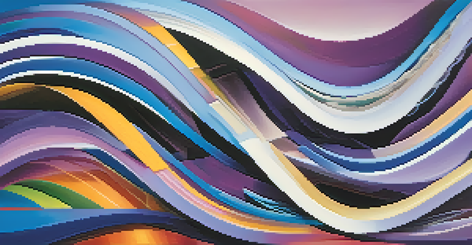 Colorful waves representing song structure, with various sections marked by different colors and textures against a blue and purple gradient background.