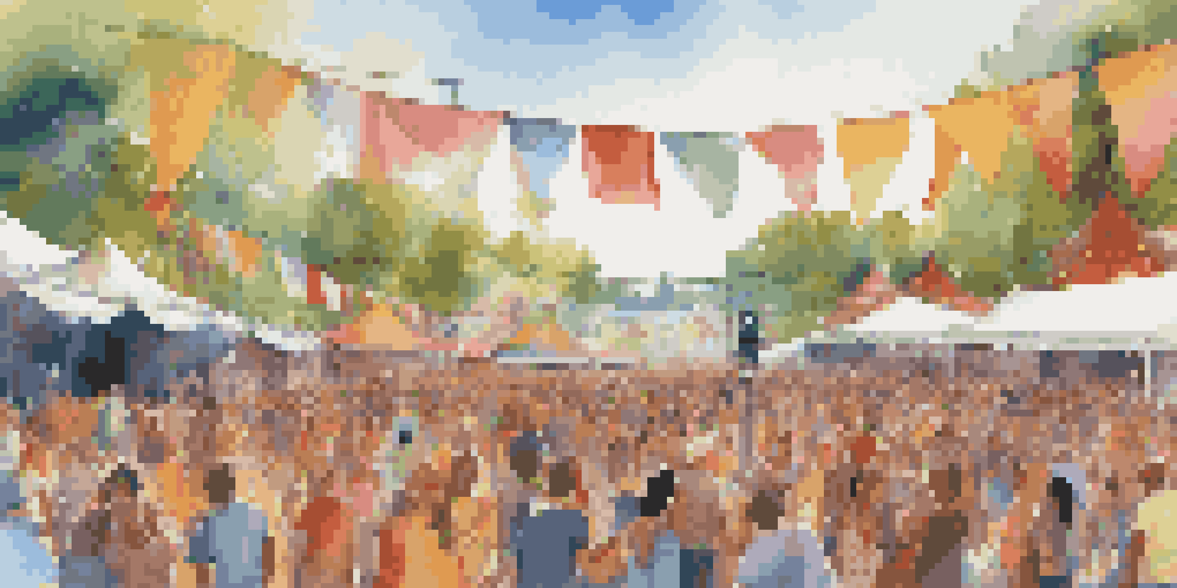 A lively outdoor music festival with a diverse crowd and musicians performing on stage, highlighting themes of environmental awareness.