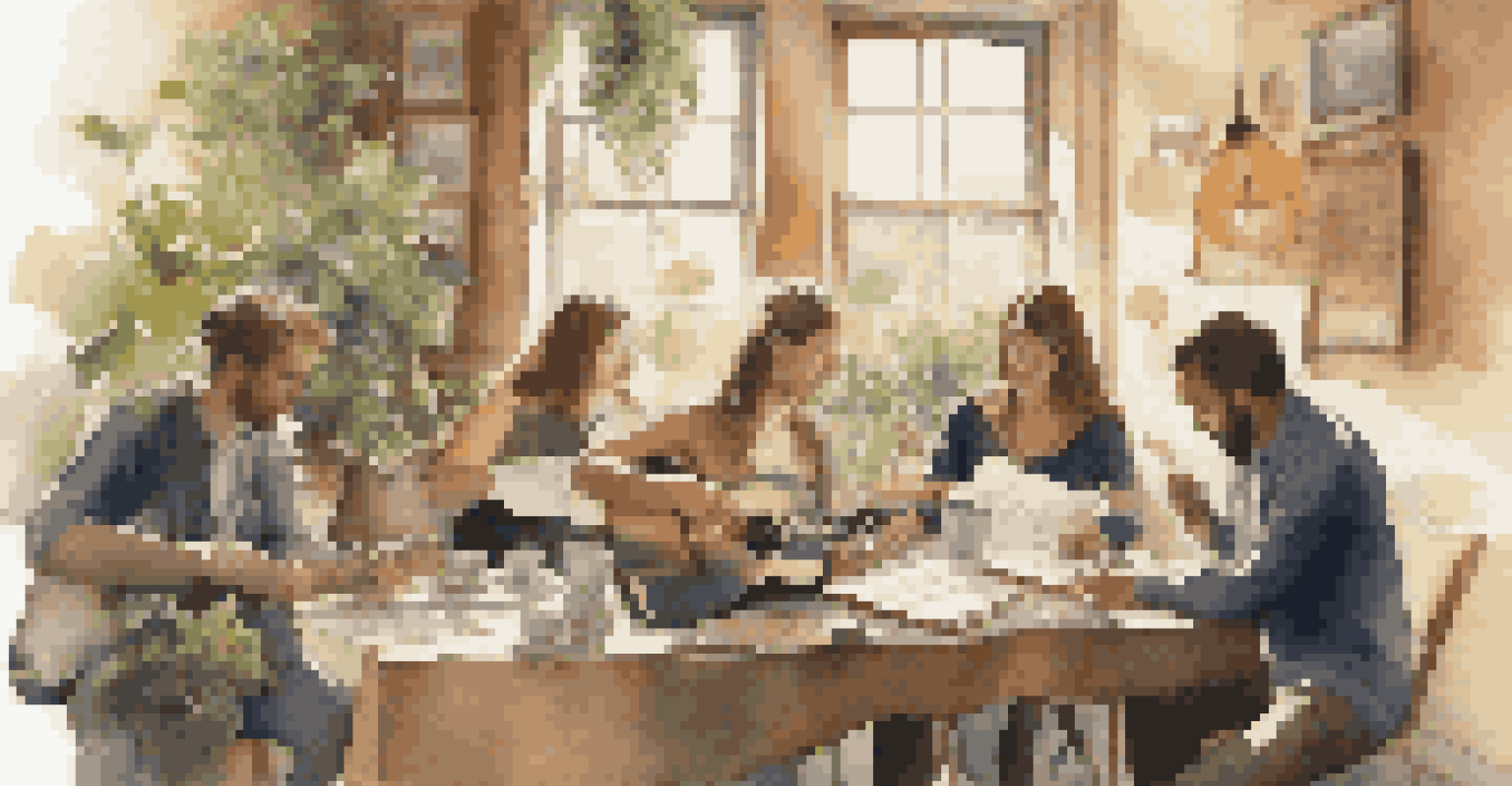 A group of musicians brainstorming ideas together in a cozy setting.