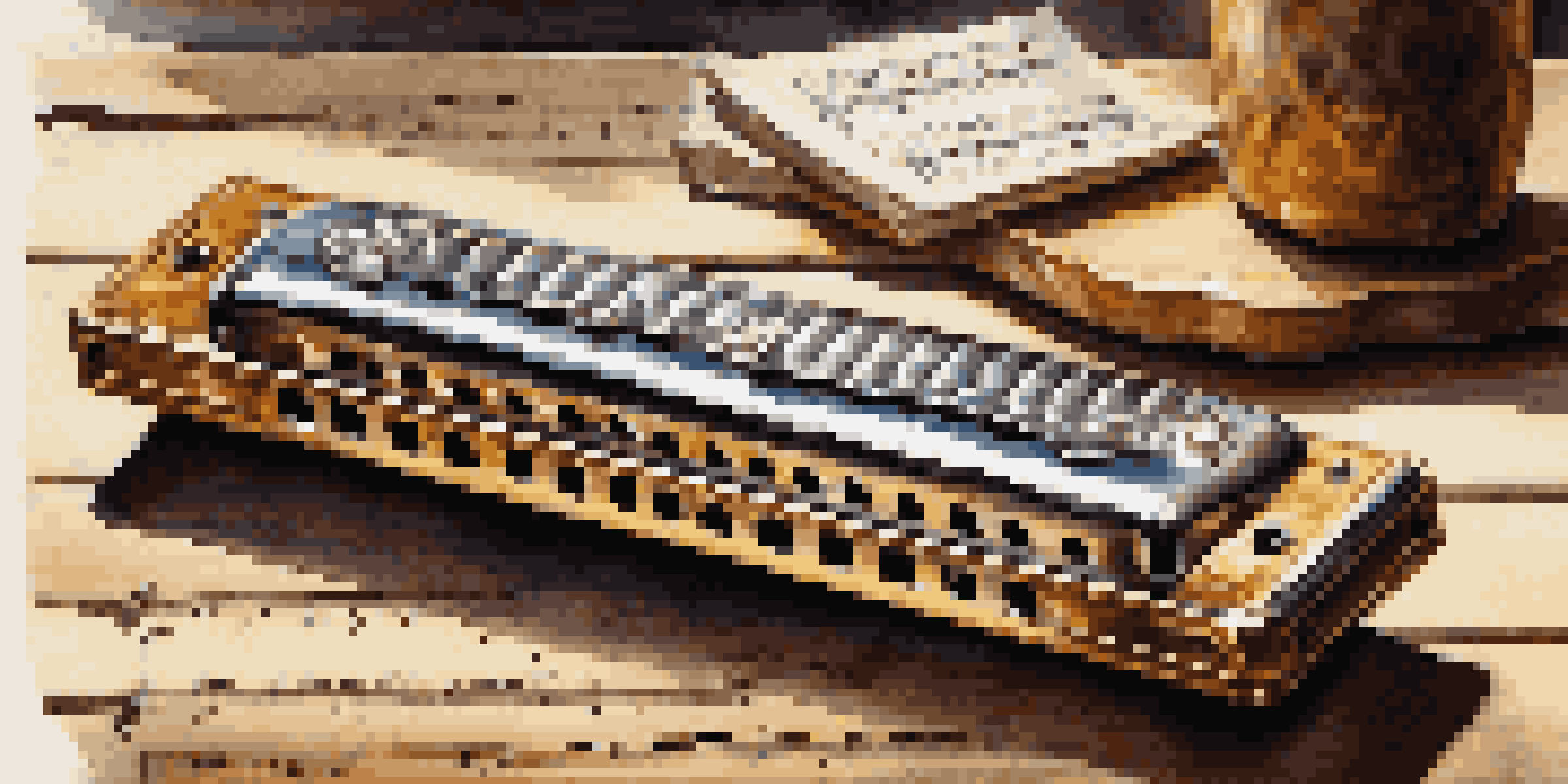 Close-up of a harmonica on a wooden table with music sheets around it.