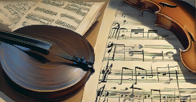 A detailed view of music notation symbols on a sheet of paper with soft lighting and a vintage metronome in the background.