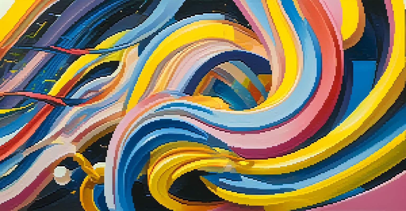 An abstract image showcasing swirling colors and shapes that represent musical notes and sound waves.