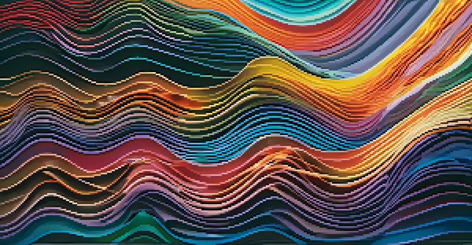 Abstract sound waves in various vibrant colors against a dark background, symbolizing music.