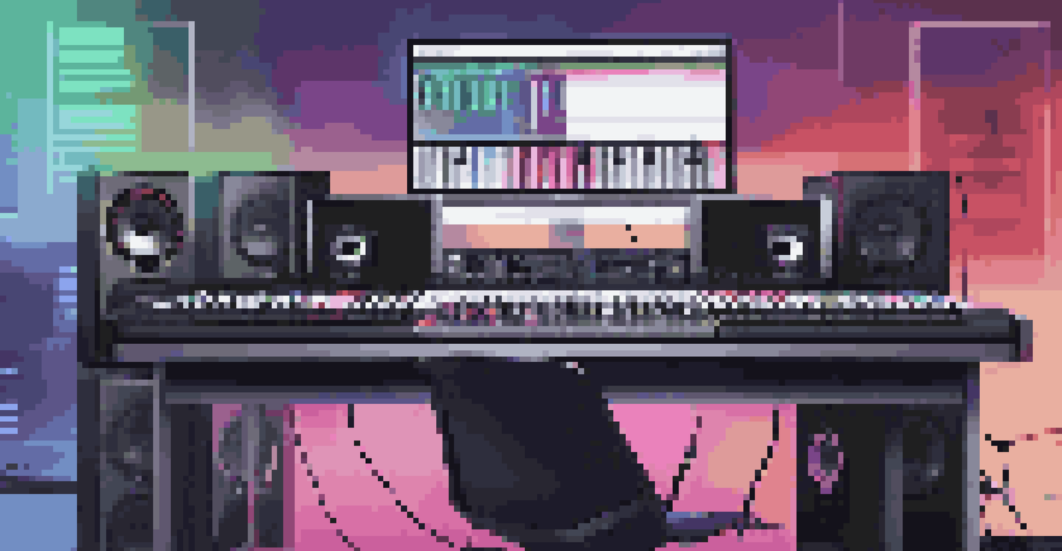 A modern digital audio workstation setup showcasing music notation software and audio plugins for online music education.