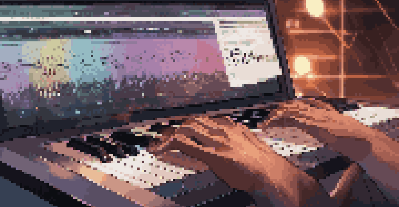 A close-up of a musician's hands on a keyboard, with an AI interface on a laptop, creating a focused and artistic scene.