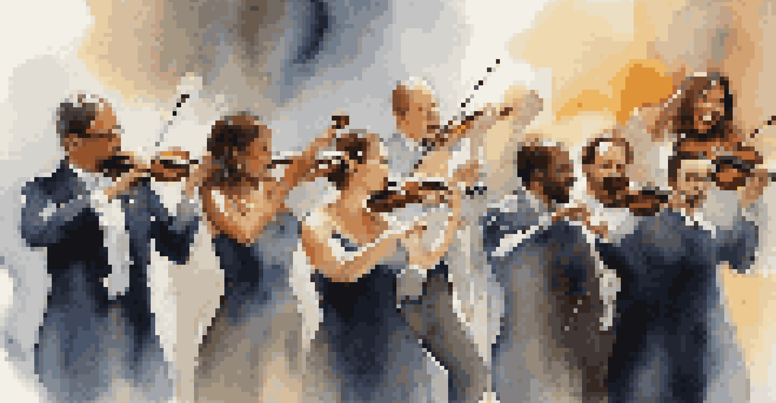A group of musicians in a lively performance, coordinated through eye contact and gestures.